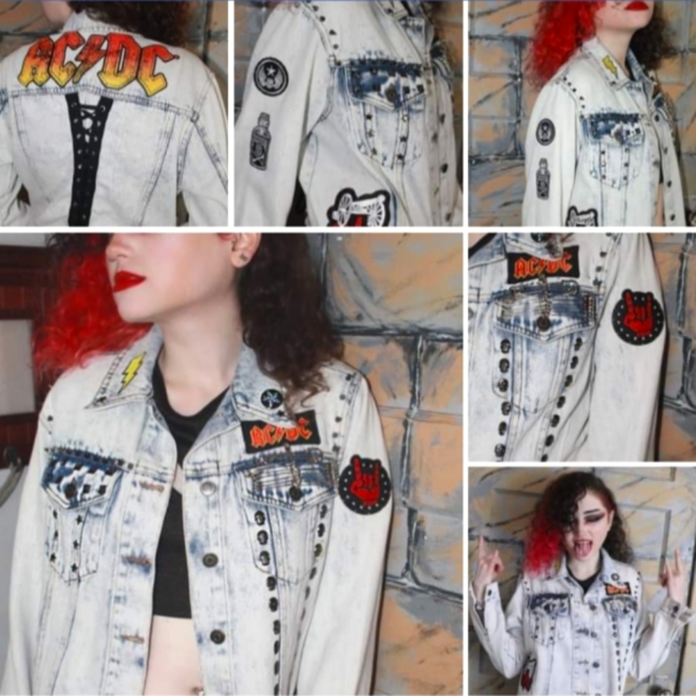 SOLD!!! Custom AC/DC tour jacket- patch jean corset back cropped jacket - Picture 1 of 15